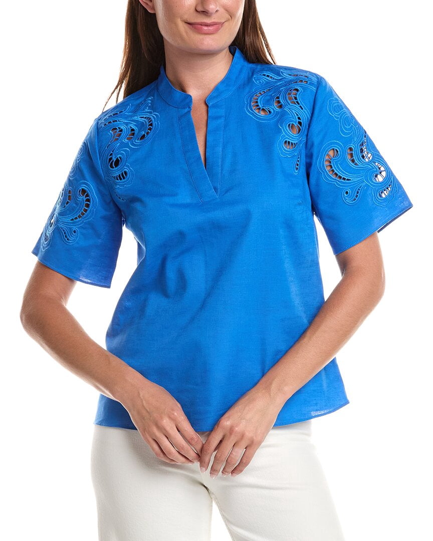 T Tahari Linen-Blend Solid Blouse Women’s