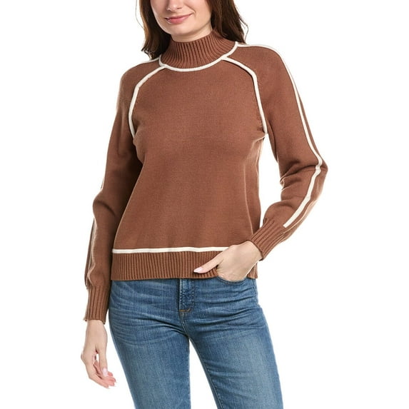 T Tahari womens Mock Neck Contrast Pullover, s, Black