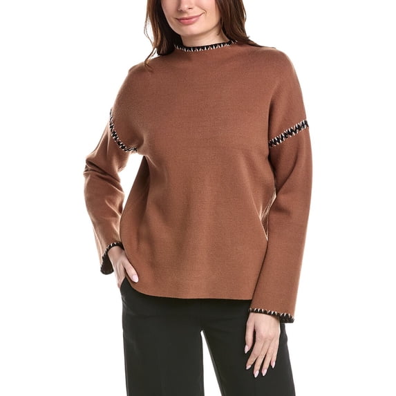 T Tahari womens Novelty Embroidery Stitch Pullover, l, Brown