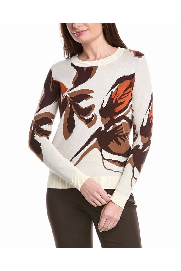 womens Painterly Floral Jacquard Sweater, s, Beige