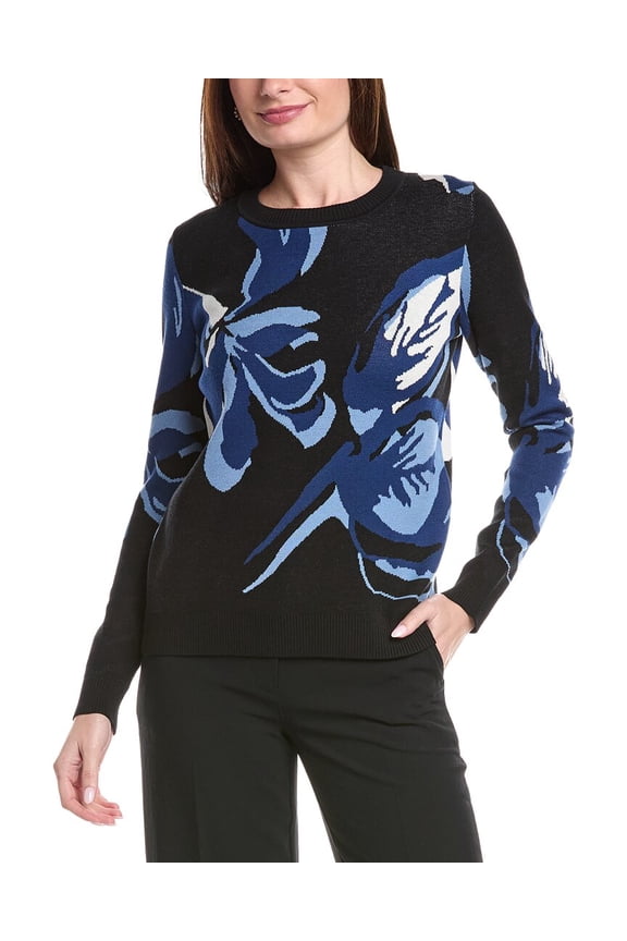 womens Painterly Floral Jacquard Sweater, xs, Black