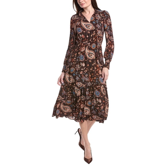 T Tahari womens  Peplum Hem Midi Dress, l, Brown