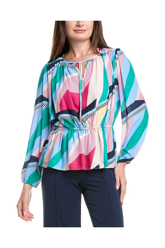 womens Pleated Blouse, xs, Blue