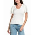 thumbnail image 1 of T Tahari womens  Pointelle V-neck Top, xs, White, 1 of 3