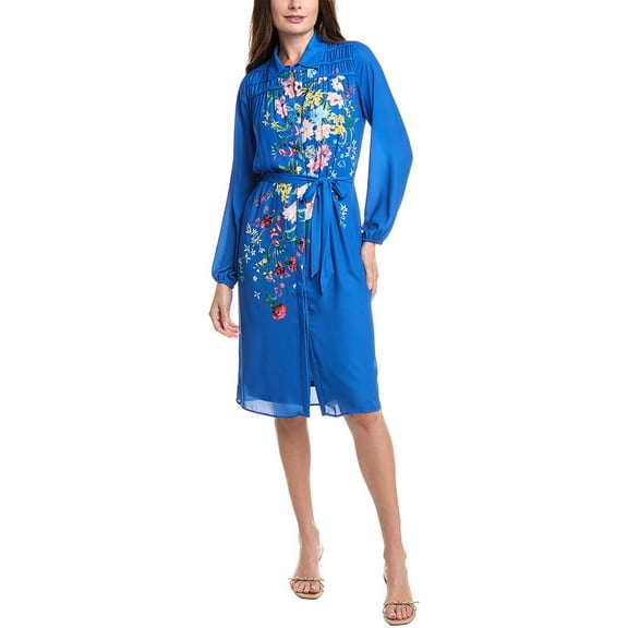 T Tahari womens  Smocked Yoke Shirtdress, xs, Blue