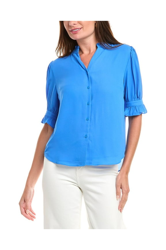 womens Split Neck Blouse, m, Blue