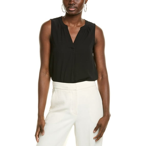 T Tahari womens Split Neck Blouse, xs, Black