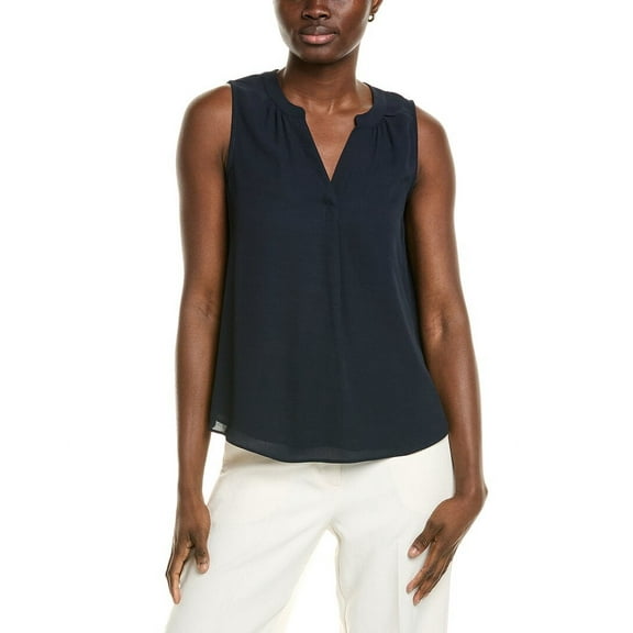 T Tahari womens  Split Neck Blouse, xs, Blue