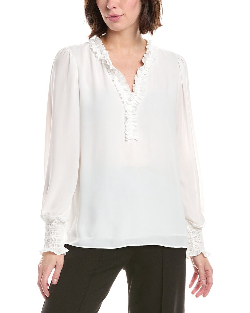 T Tahari Split Neck Ruffle Trim Blouse Women’s