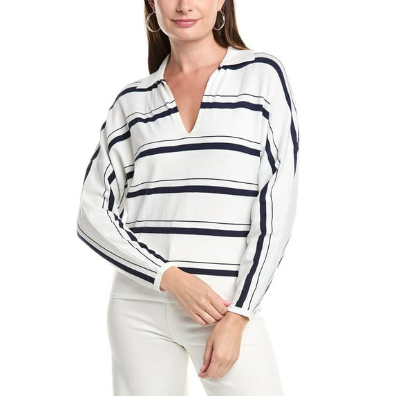 T Tahari womens Split Neck Striped Sweater, xs, White