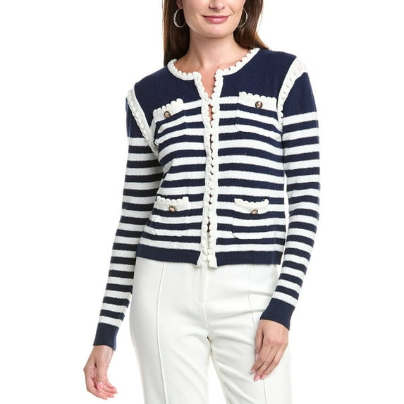 T Tahari womens Stripe Jacket, xs, Blue