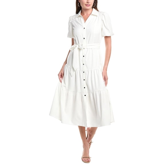T Tahari womens Tiered Shirtdress, 6, White