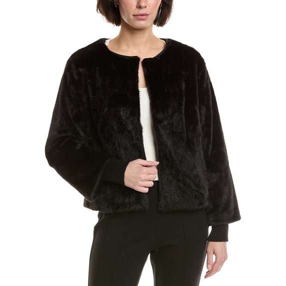 T Tahari womens Vegan-Fur Jacket, m, Black