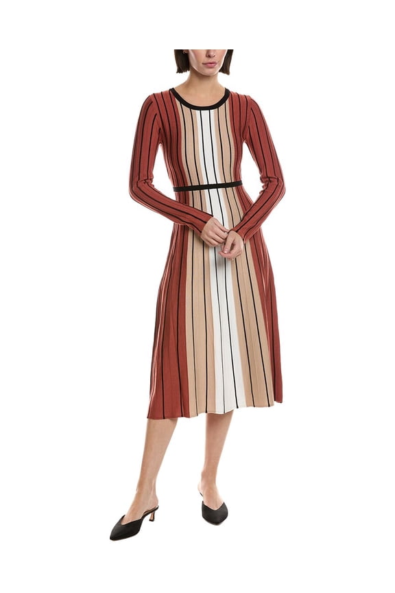 womens Vertical Colorblock Stripe Midi Dress, s, Brown