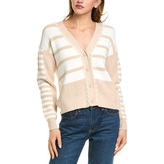 T Tahari womens  Whipstitch Cardigan, l, Beige