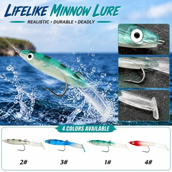 T-Tail Soft Lure for Bass and Snook， Lifelike Translucent Body with Black Speckles, Fluid Side-to-Side Action, Low-Profile Single Hook for Weedless Fishing in Freshwater and Inshore Saltwater