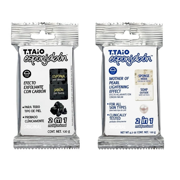 T.Taio Soap Sponge 2-in-1 with Charcoal & Mother of Pearl 4.2 oz For Adults