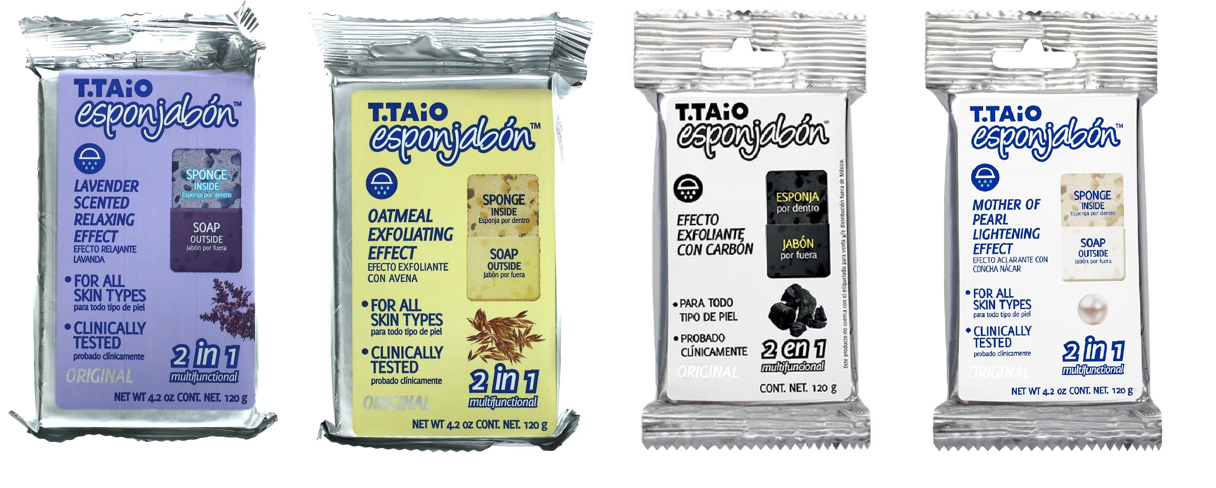 T.Taio Esponjabon 2 in 1 Soap Sponge, Oatmeal and Lavender and Charcoal