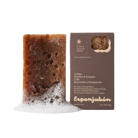Esponjabon Coffee Soap Sponge - Revitalizing 2-in-1 Soap Sponge – For Face and Body - 4.2 oz