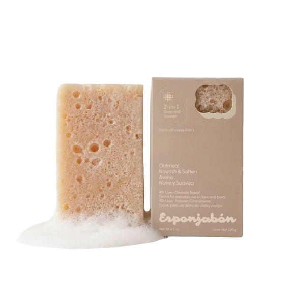 Esponjabon Oatmeal Soap Sponge - Soothe & Exfoliate 2-in-1 Soap Sponge - for Face and Body - 4.2 oz