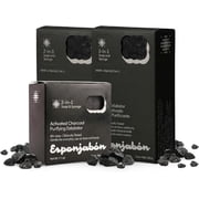 T.Taio Esponjabon Charcoal Soap Sponge - Cleansing Shower Scrubber for Bath, Foot, Elbow & Face - Oil Removal & Massage Lather - Mini Charcoal Soap Included