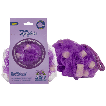 T.Taio Esponjabon Lavender Bath Pouf Soap Sponge, Relaxing Full Body Cleanser, 1 Pouf