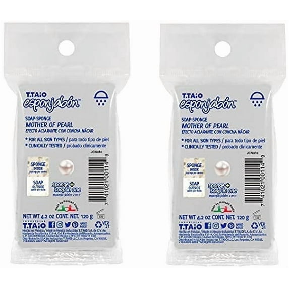 T.Taio Esponjabon Mother of Pearl Soap Sponge – Brightening Exfoliating Body Cleanser – 2 Pack