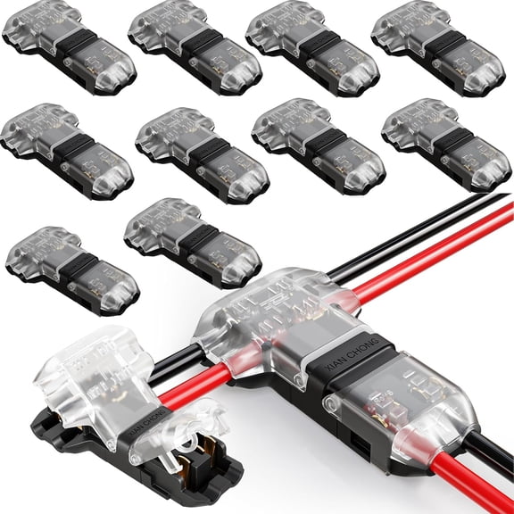 T Tap Wire Splice Connectors 2 Pin 3 Way for 14-20 AWG Low Voltage Wire Connectors No Wire Stripping Quick Solderless Wire Splice Connectors 10Pcs
