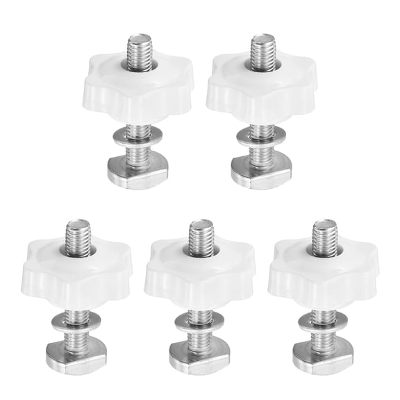 T Track Bolts Knob Kit, 5 Set M8 x 45mm x 38mm Threaded Bolts with Washers and 6-Star Knobs Nuts T Track Accessories for Woodworking Jigs and Fixtures, Silver White