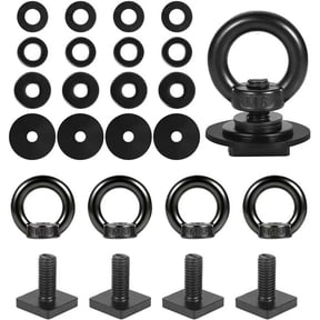 T Track Mount Tie Down Anchor for Roof Rack, M8 Heavy Duty Ring Shaped Eye Bolt, Stainless Steel T Bolt Eye Nut Tie Down Rings for Holding Bungee Cord, Ropes, Hooks(Black, 4 Pack)