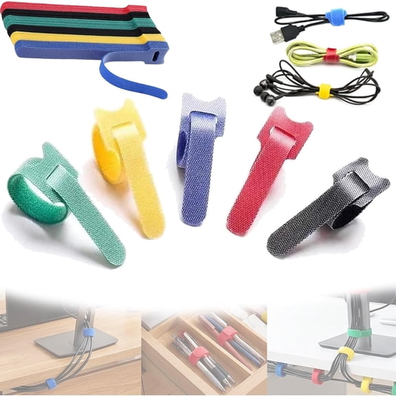 T-Type Adhesive Fastener Tape, Multi-Purpose Length Reusable Hook and Loop Cable Ties for Cord Management and Desk Office Organization, Cable Straps Fastening Tape (50 PCS)