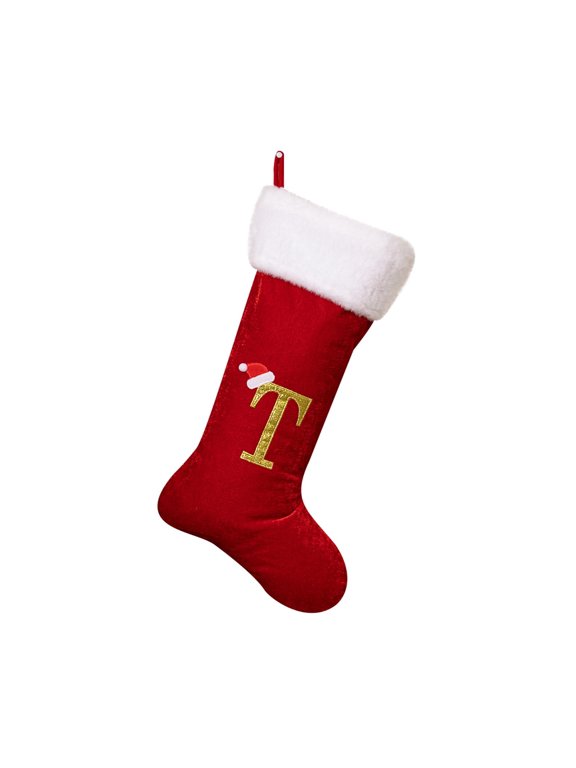 T Velvet Christmas Socks With Alphabet For Decoration And Seasonal Spirit