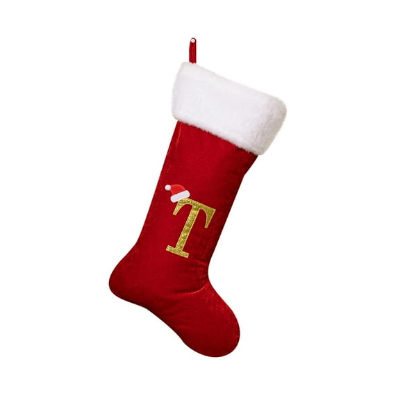 T Velvet Christmas Socks With Alphabet For Decoration And Seasonal Spirit