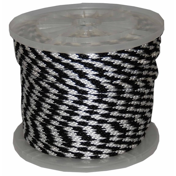T.W . Evans Cordage 1/2" X 300' BLACK & WHITE SOLID BRAID PROPYLENE MFP DERBY ROPE