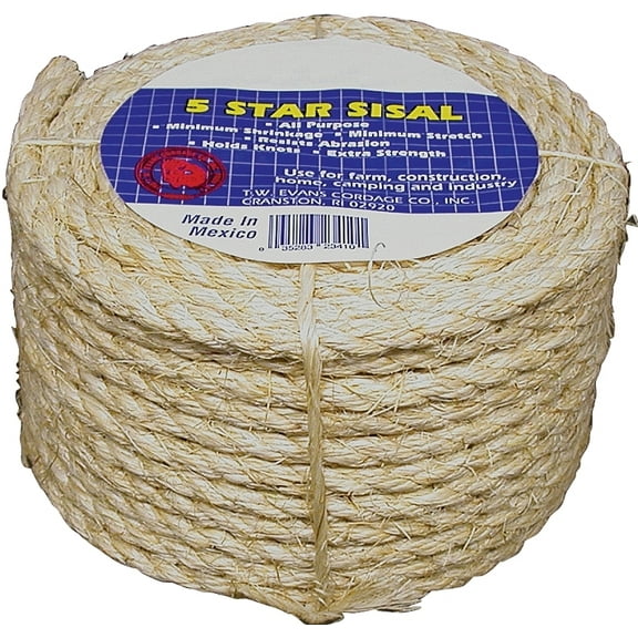 T.W. Evans Cordage 23-405 Rope, 3/8 in Dia, 50 ft L, 900 lb Working Load, Sisal