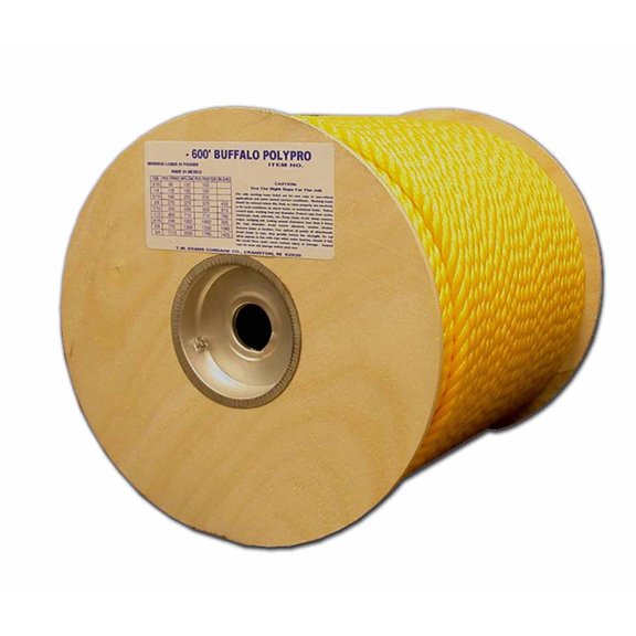 T.W. Evans Cordage 80-027 .375 in. x 1200 ft. Buffalo Twisted Polypro Rope in Yellow