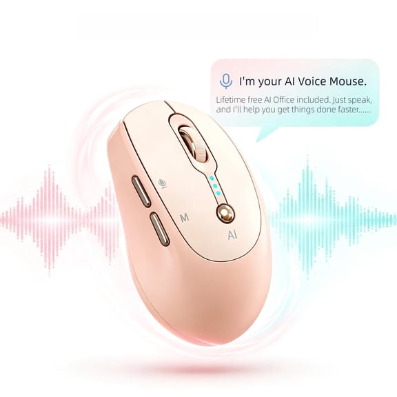 Voice Typing Mouse with AI Office Assistant, AI Writing, Voice Typing & Translation, Smart Productivity Wireless Mouse, 2.4G + Bluetooth Rechargeable Mouse for Work, Home Office, Study, Pink