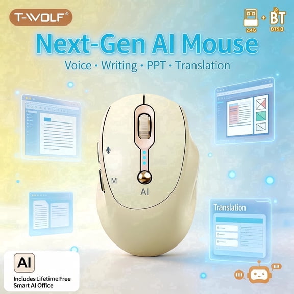 New-Gen AI Wireless Mouse- Includes Lifetime Free Smart AI Office, Voice-to-Text& Translation, Silent BT+2.4G Dual Mode, Rechargeable with Battery Display, Portable Mouse