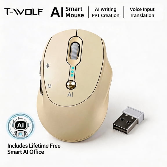 New-Gen AI Wireless Mouse- Includes Lifetime Free Smart AI Office, Voice-to-Text& Translation, Silent BT+2.4G Dual Mode, Rechargeable with Battery Display, Portable Mouse