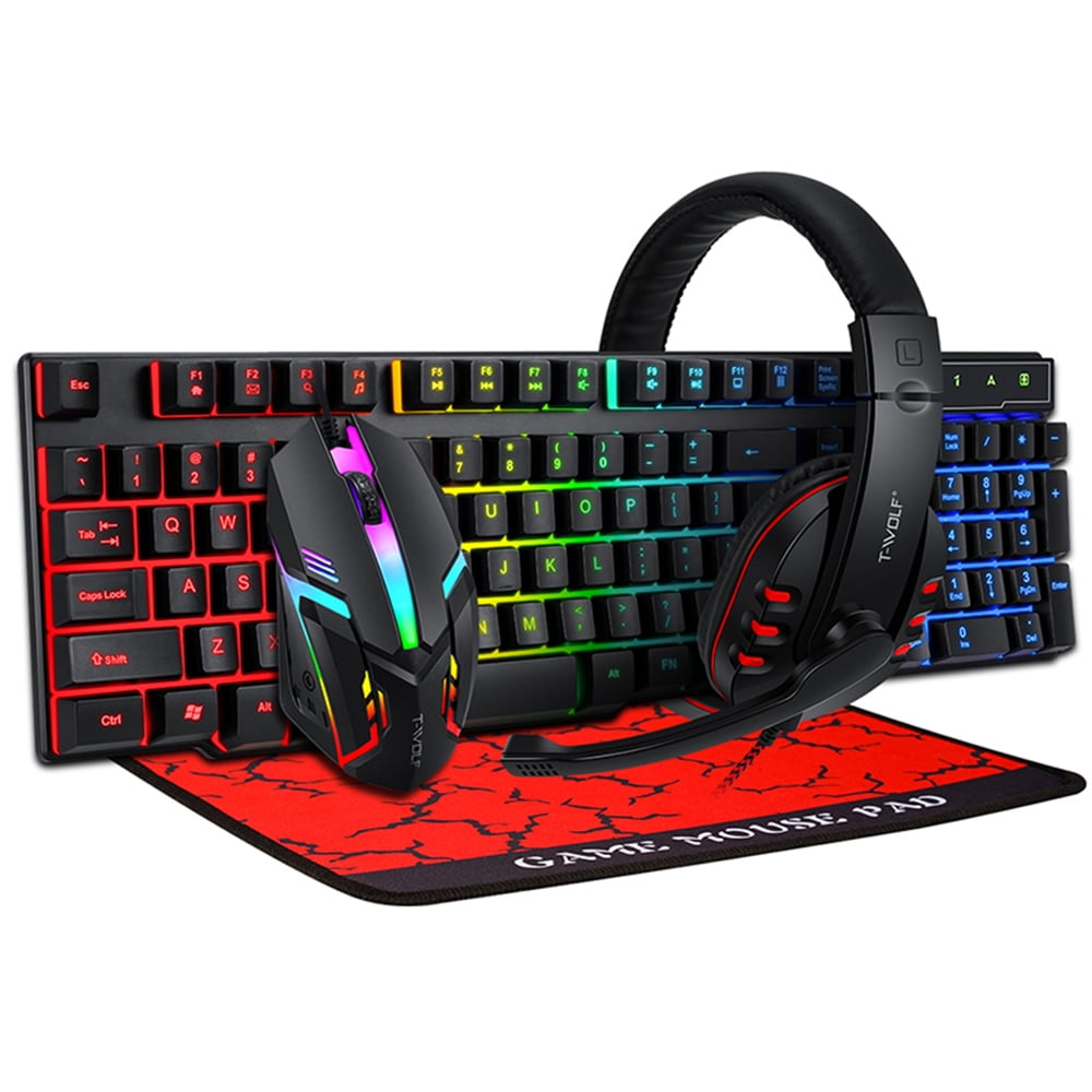 T-WOLF Keyboard and mouse suit,3.5mm Headset -Slip TF800 Combo 104 Mouse 3.5mm Headset -Slip Mouse Pad 104 4-Color Mouse 4-Color Mouse 3.5mm Combo 104 4-Color BUZHI QISUO HUIOP Combo TF800