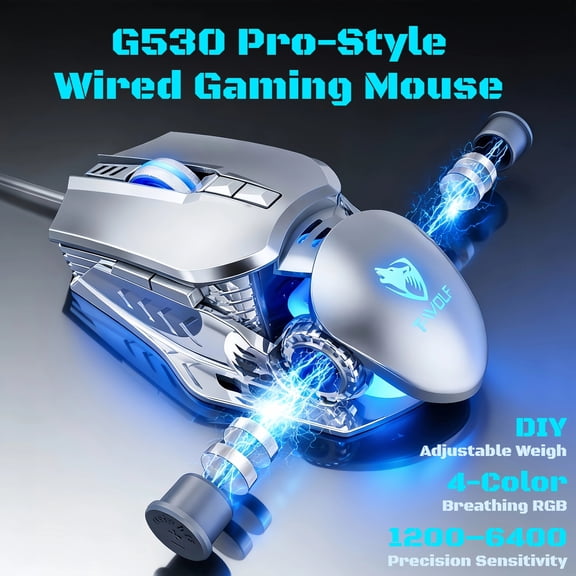T-WOLF Wired Gaming Mouse, 7-Button Ergonomic Full-Size Mouse with Adjustable Weight, RGB Lighting, Precision Optical Sensor, Programmable Functions, Plug and Play for PC & Laptop, FPS/MOBA/RTS