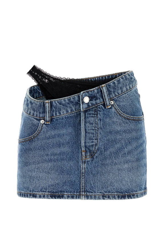 T by Alexander Wang Asymmetric Lace Detail Mini Skirt, Waist Size 27"