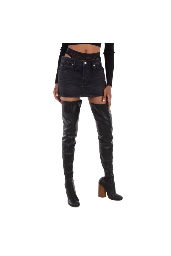 Crystal Hotfix Mini Denim Skirt, Waist Size 26"