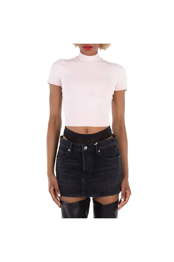 Logo Short Sleeve Mockneck Top, Size X-Small