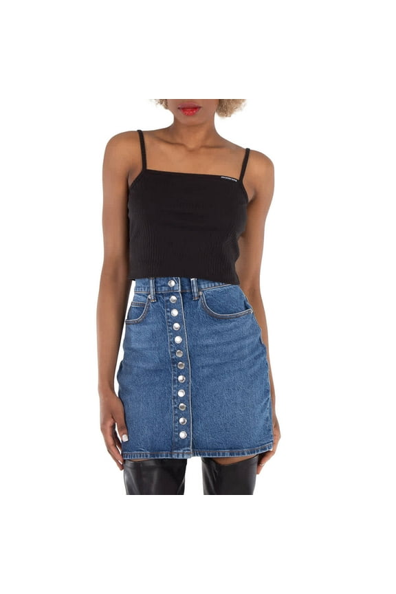 Ribbed-Knit Cotton Cami Top, Size Large