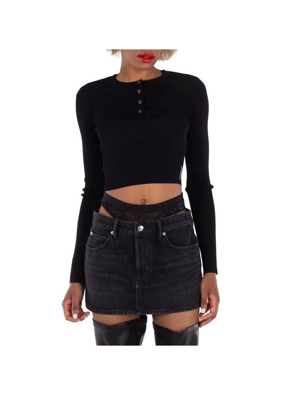 Ribbed-Knit Double Layer Top, Size Medium