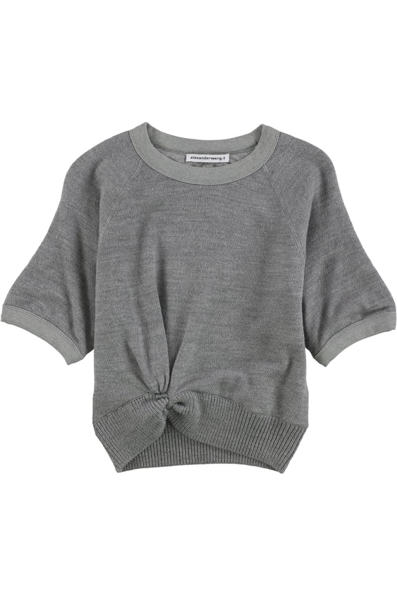 Womens Double Layer Twist Pullover Sweater, Grey, Small