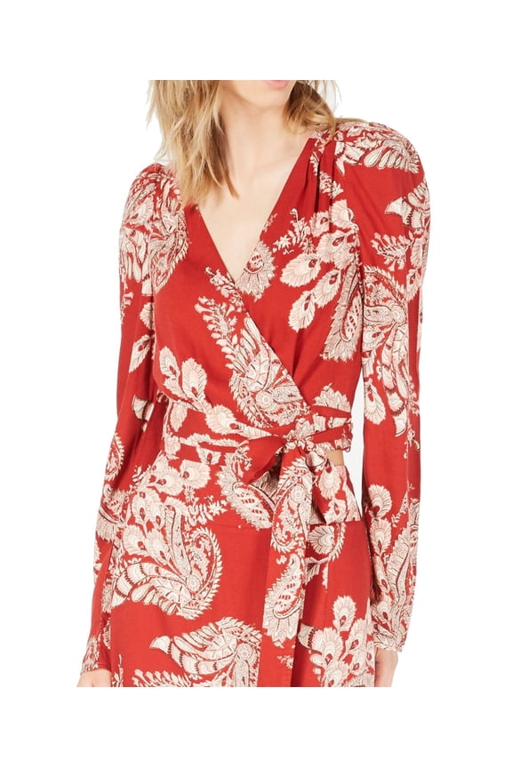 Topson Cropped Wrap Top Red Paisley M