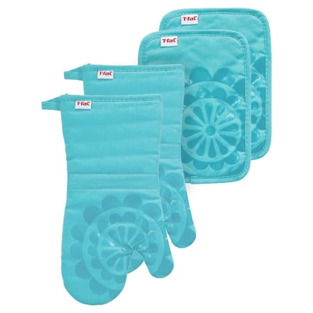 T-fal 4-Pack Medallion Oven Mitt & Pot Holder Set, Breeze