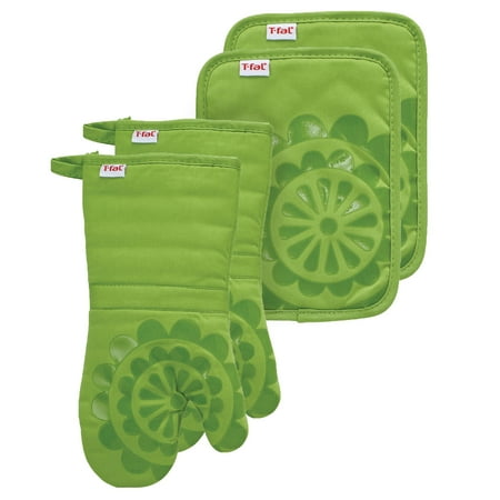 T-fal 4-Pack Medallion Oven Mitt & Pot Holder Set, Green